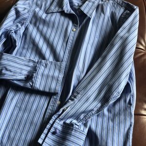 N0043 Lauren Ralph Lauren Button-up Shirt  Stripes Blue White Long-sleeve M